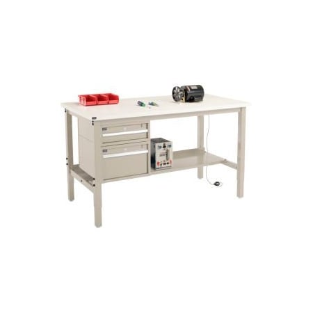 Global Equipment 72"W x 30"D Production Workbench - ESD Square Edge - Drawers Shelf - Tan 319249TN